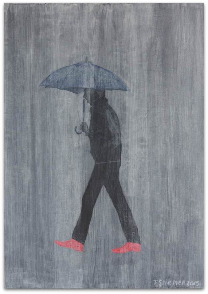 Frits Stiemer, Dutch painter, man in de regen, paraplu, umbrella, het regent, it rains