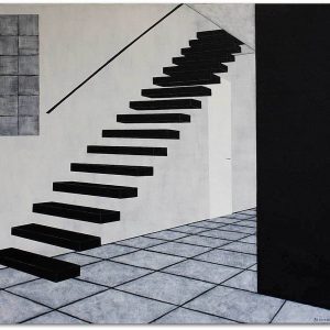 Frits Stiemer, naar boven, going upstairs, Dutch painter, corridor, schilderen met acrylverf