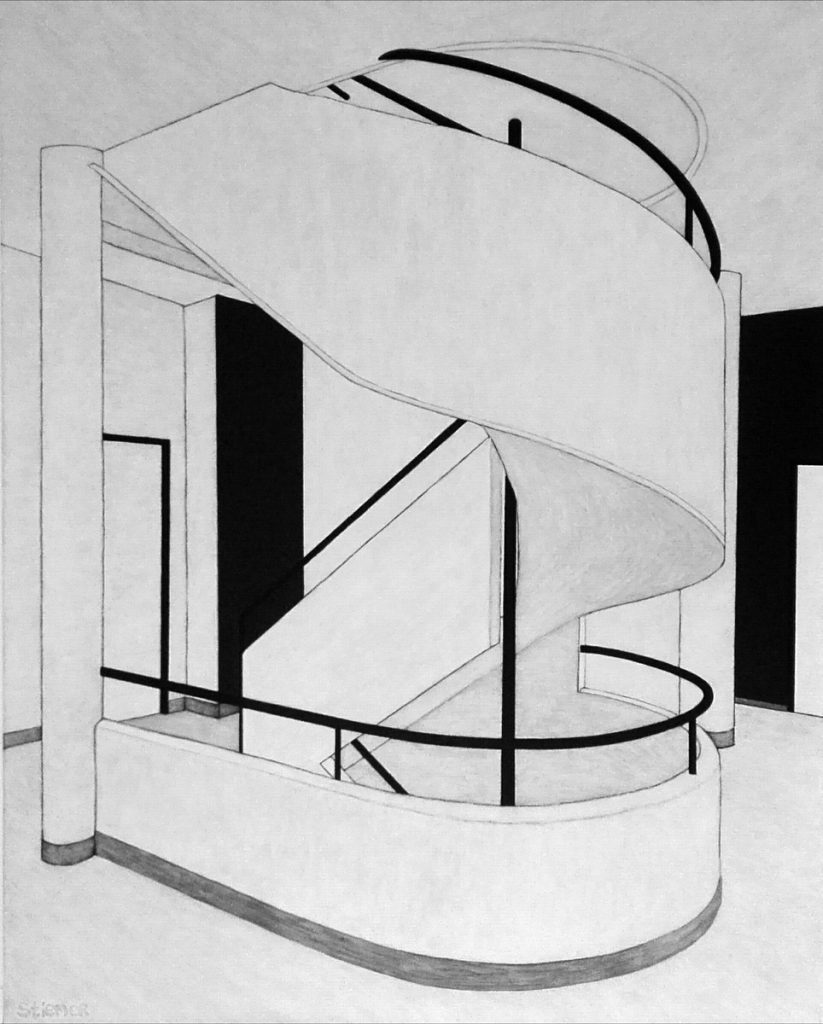 Trap in de Villa Savoye, ontworpen door architect Le Corbusier