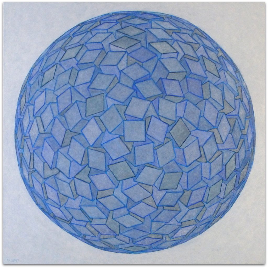 Planeet aarde op abstracte wijze met kubussen in de kleur blauw